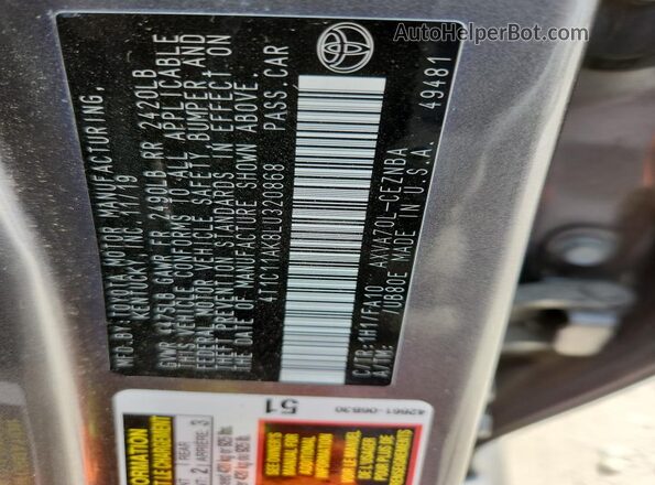 4T1C11AK8LU320868 2020 TOYOTA LE Серый Вид подкапотного пространства