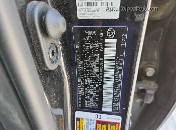 4T1FZ1FB1LU053670 2020 TOYOTA AVALON Черный Вид подкапотного пространства