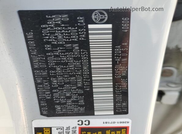 4T1FZ1FB6MU069557 2021 TOYOTA AVALON White Vista del compartimento del motor