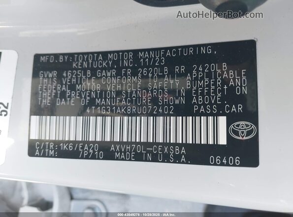 4T1G31AK8RU072402 2024 TOYOTA CAMRY HYBRID White Engine compartment view