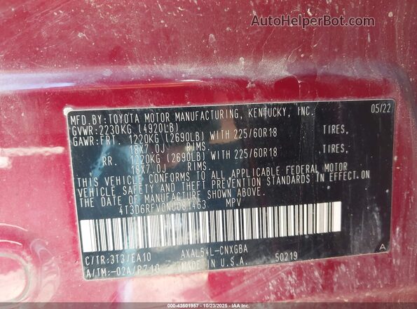 4T3D6RFV0NU081463 2022 TOYOTA LIMITED Темно-бордовый Вид подкапотного пространства