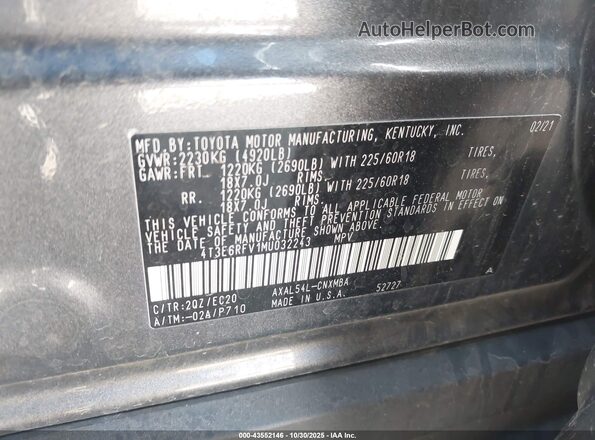 4T3E6RFV1MU032243 2021 TOYOTA RAV4 HYBRID Gray ძრავის განყოფილების ხედი