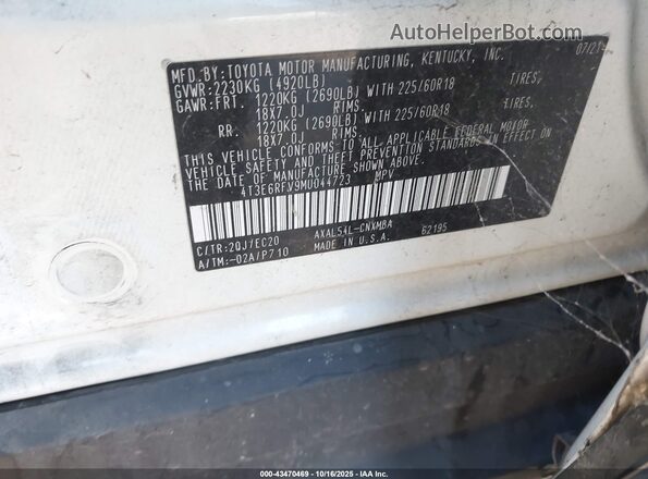 4T3E6RFV9MU044723 2021 TOYOTA RAV4 HYBRID Белый Вид подкапотного пространства