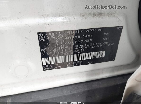 4T3E6RFV9MU052420 2021 TOYOTA RAV4 HYBRID Белый Вид подкапотного пространства