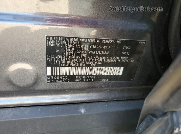 4T3E6RFVXMU033858 2021 TOYOTA RAV4 Gray ძრავის განყოფილების ხედი
