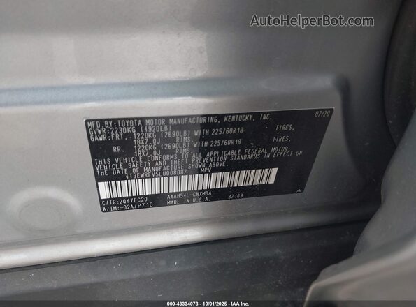 4T3EWRFV5LU008087 2020 TOYOTA RAV4 HYBRID Silver Շարժիչի բաժամունքի տեսք