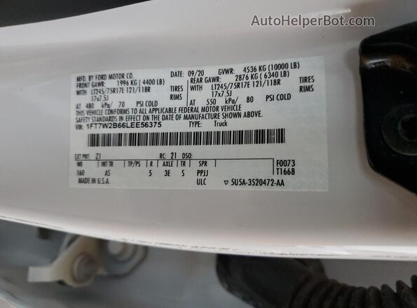 1FT7W2B66LEE56375 2020 FORD F250 White Սալոնի 360 աստիճան տեսք