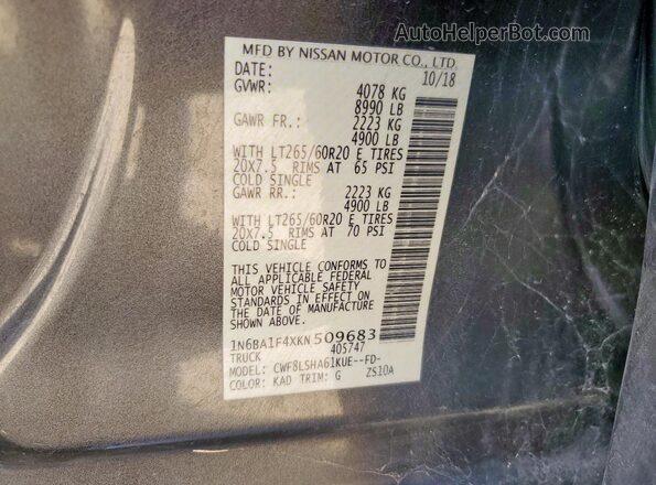 1N6BA1F4XKN509683 2019 NISSAN TITAN Gray Սալոնի 360 աստիճան տեսք