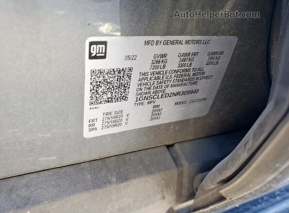 1GNSCLED2NR309945 2022 CHEVROLET TAHOE Gray Vista de la etiqueta del VIN
