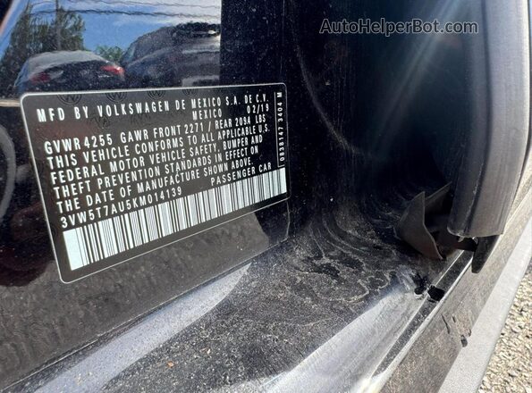 3VW5T7AU5KM014139 2019 VOLKSWAGEN GTI Black Вид задньої частини салону