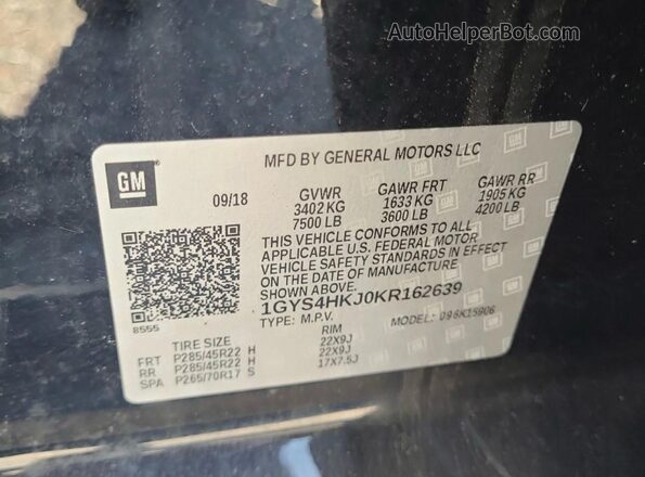 1GYS4HKJ0KR162639 2019 CADILLAC ESCALADE Черный Вид задней части салона