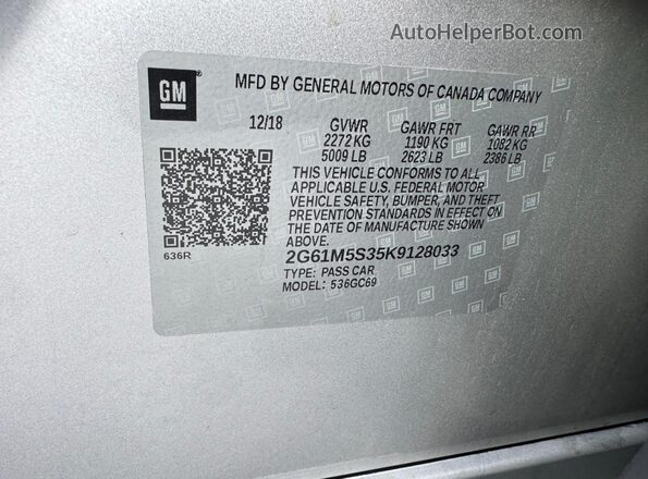 2G61M5S35K9128033 2019 CADILLAC XTS Silver 