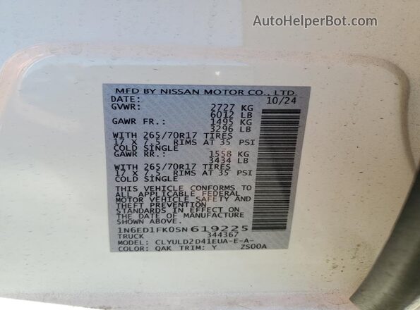 1N6ED1FK0SN619225 2025 NISSAN FRONTIER White 
