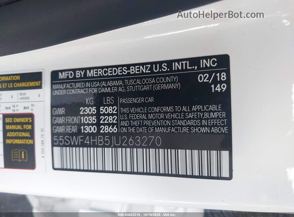 55SWF4HB5JU263270 2018 MERCEDES-BENZ C 350E White Vista del compartimento del motor