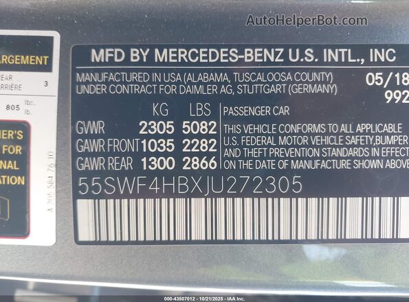 55SWF4HBXJU272305 2018 MERCEDES-BENZ C 350E Gray Շարժիչի բաժամունքի տեսք