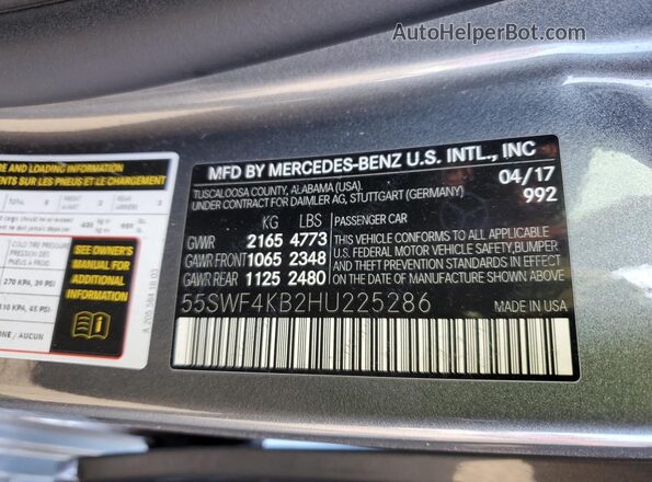 55SWF4KB2HU225286 2017 MERCEDES-BENZ C Gray ძრავის განყოფილების ხედი