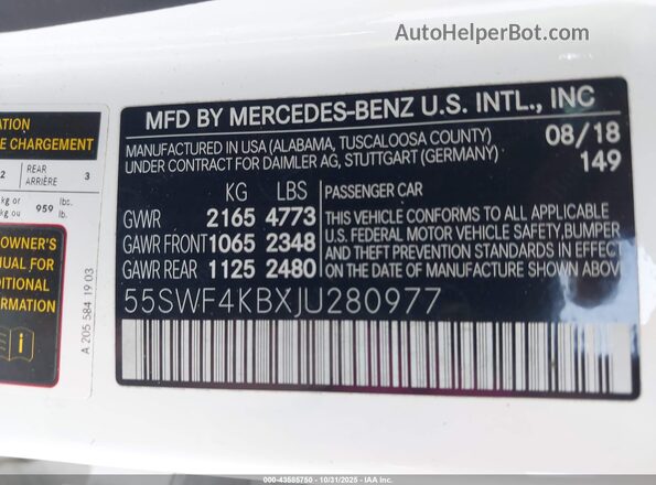 55SWF4KBXJU280977 2018 MERCEDES-BENZ C-CLASS White Շարժիչի բաժամունքի տեսք