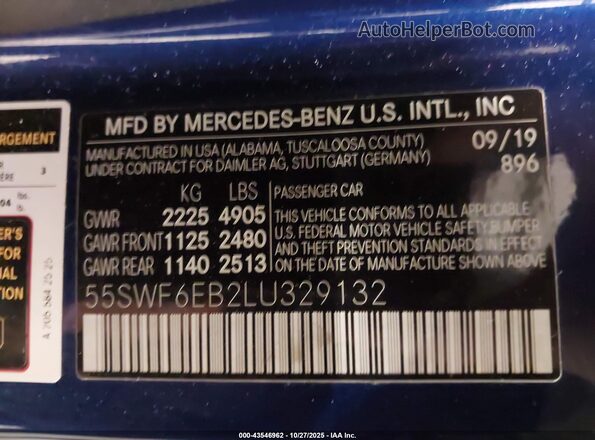 55SWF6EB2LU329132 2020 MERCEDES-BENZ AMG C 43 Blue Widok komory silnika