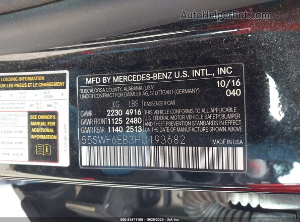 55SWF6EB3HU193682 2017 MERCEDES-BENZ AMG C 43 Black Engine compartment view