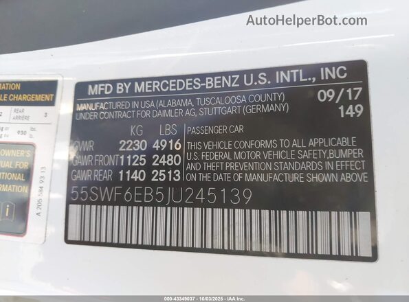 55SWF6EB5JU245139 2018 MERCEDES-BENZ AMG C 43 White Widok komory silnika