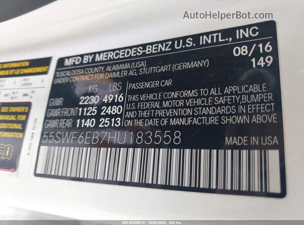 55SWF6EB7HU183558 2017 MERCEDES-BENZ AMG C 43 White Widok komory silnika