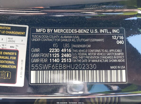 55SWF6EB8HU202330 2017 MERCEDES-BENZ AMG C 43 Черный Вид подкапотного пространства