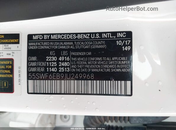 55SWF6EB9JU249968 2018 MERCEDES-BENZ AMG C 43 White Vista del compartimento del motor