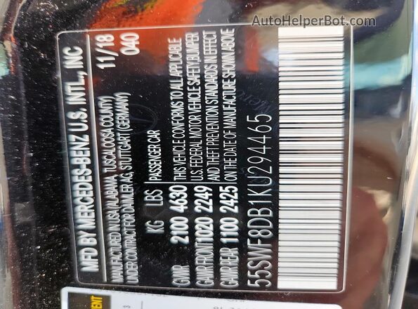 55SWF8DB1KU294465 2019 MERCEDES-BENZ C Black Vista del compartimento del motor