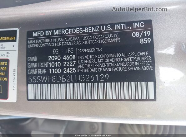 55SWF8DB2LU326129 2020 MERCEDES-BENZ C-CLASS Silver Շարժիչի բաժամունքի տեսք