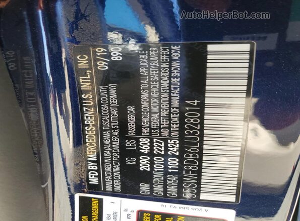 55SWF8DB6LU328014 2020 MERCEDES-BENZ C Blue Widok naklejki z numerem VIN