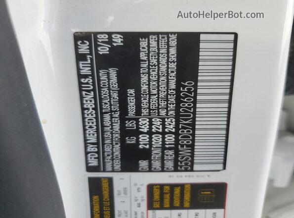 55SWF8DB7KU286256 2019 MERCEDES-BENZ C White Engine compartment view