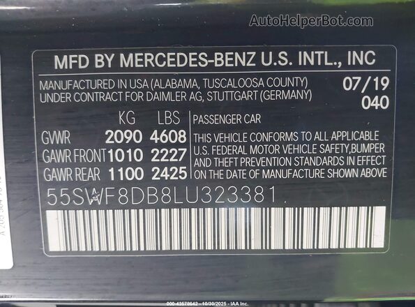 55SWF8DB8LU323381 2020 MERCEDES-BENZ C-CLASS Черный Вид подкапотного пространства