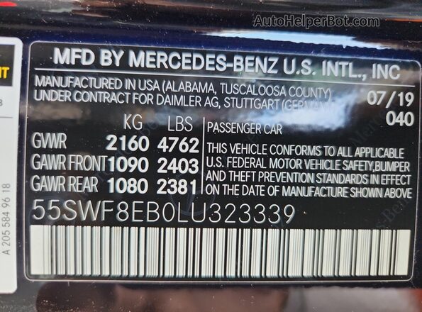 55SWF8EB0LU323339 2020 MERCEDES-BENZ C Black ძრავის განყოფილების ხედი