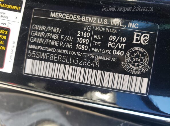 55SWF8EB5LU328648 2020 MERCEDES-BENZ C Black VIN კოდის სტიკერის ხედი