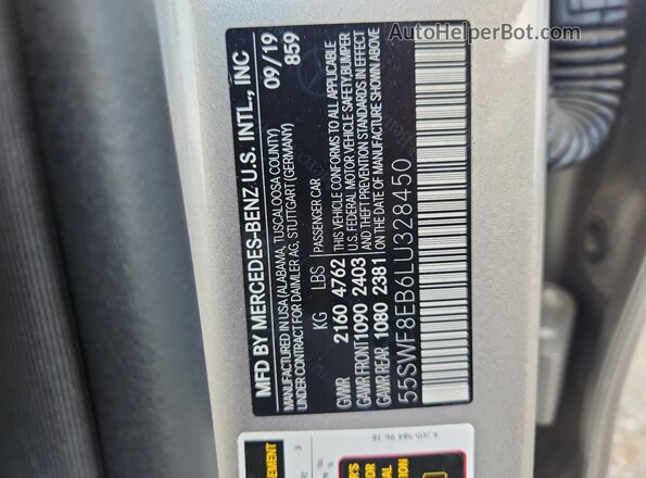 55SWF8EB6LU328450 2020 MERCEDES-BENZ C Silver Вид наклейки з VIN-кодом
