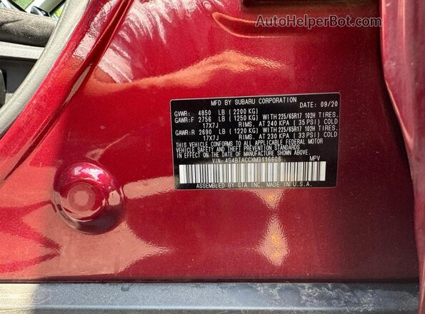 4S4BTACCXM3116608 2021 SUBARU OUTBACK Red Rear interior view