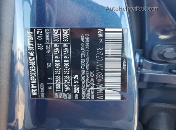 W1N4M4GBXMW107248 2021 MERCEDES-BENZ GLB-CLASS Blue სალონის 360-გრადუსიანი ხედი