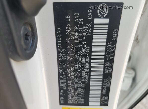 58ABZ1B18KU038344 2019 LEXUS ES White Vista del compartimento del motor