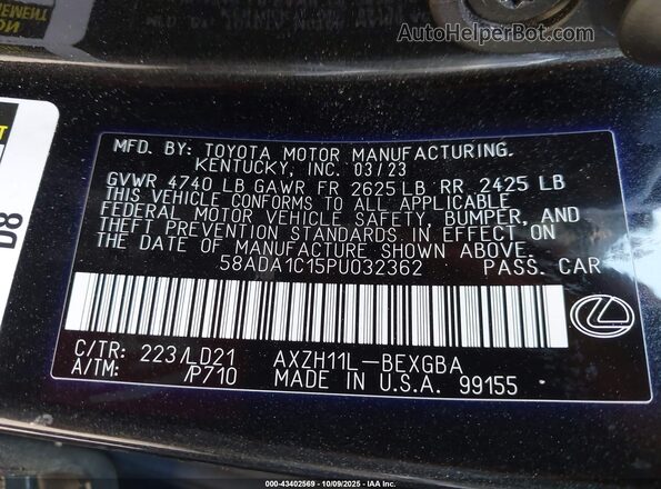 58ADA1C15PU032362 2023 LEXUS ES 300H Black Շարժիչի բաժամունքի տեսք