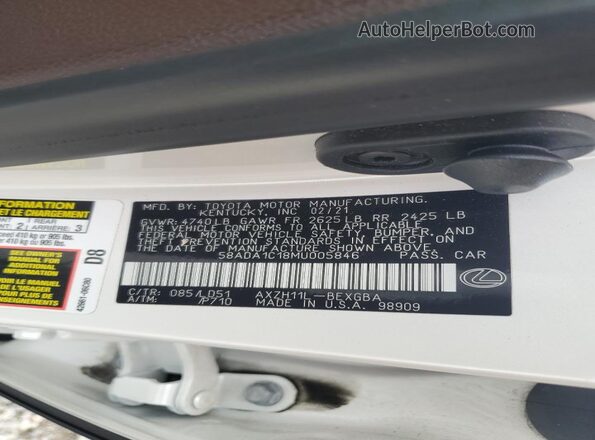 58ADA1C18MU005846 2021 LEXUS ES White Вид підкапотного простору