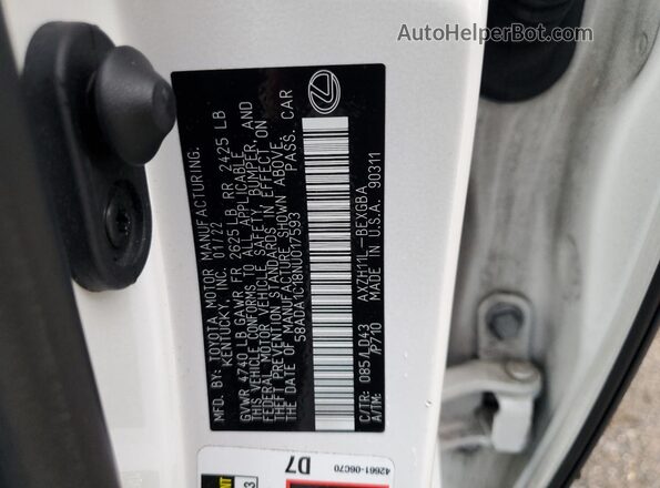 58ADA1C18NU017593 2022 LEXUS ES Белый Вид наклейки с VIN-кодом