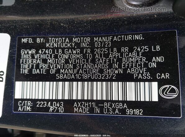 58ADA1C18PU032372 2023 LEXUS ES 300H Black Widok komory silnika
