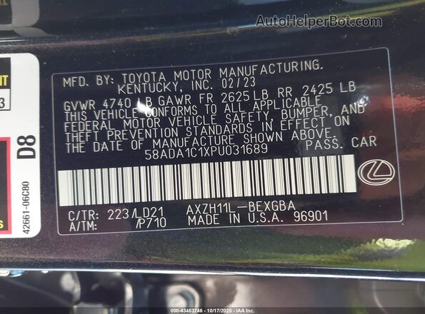 58ADA1C1XPU031689 2023 LEXUS ES 300H Черный Вид подкапотного пространства
