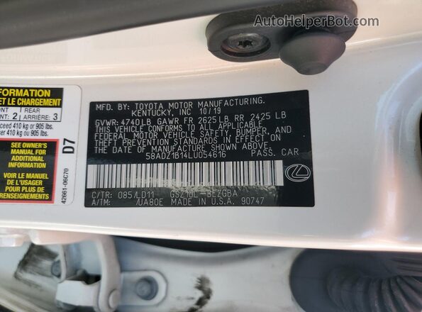 58ADZ1B14LU054616 2020 LEXUS ES White Engine compartment view