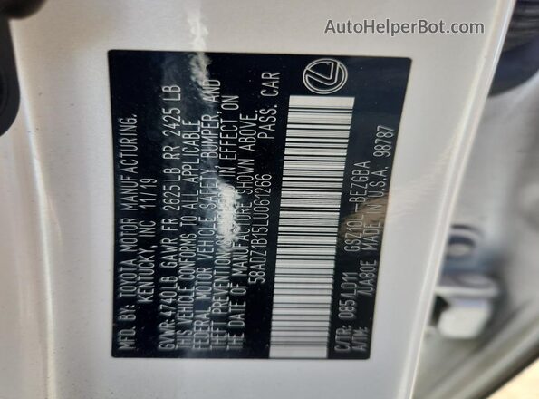 58ADZ1B15LU061266 2020 LEXUS ES White Вид підкапотного простору