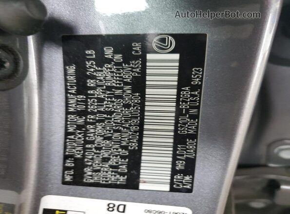 58ADZ1B19LU057804 2020 LEXUS ES Charcoal Widok komory silnika