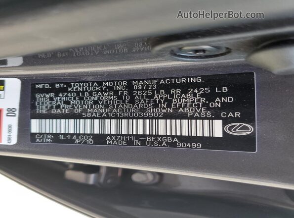 58AEA1C13RU039902 2024 LEXUS ES Gray 