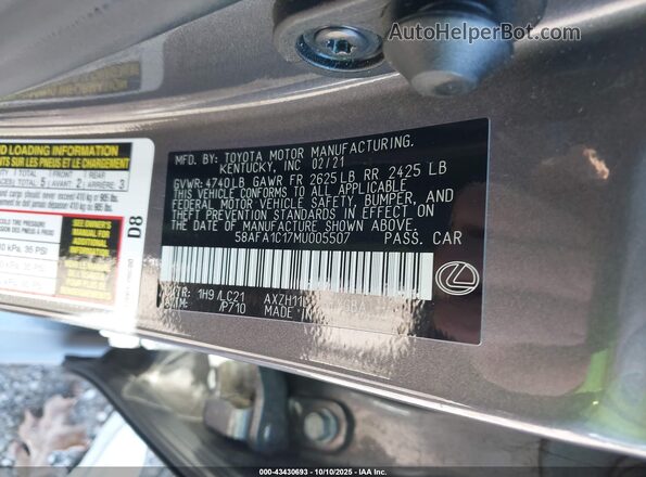 58AFA1C17MU005507 2021 LEXUS ES 300H Gray Vista del compartimento del motor