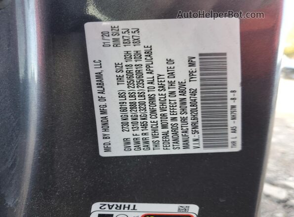 5FNRL6H20LB047462 2020 HONDA ODYSSEY Charcoal VIN կոդի պիտակի տեսք