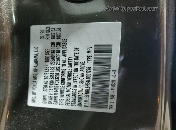 5FNRL6H54LB061276 2020 HONDA ODYSSEY Gray Vista interior de 360 grados